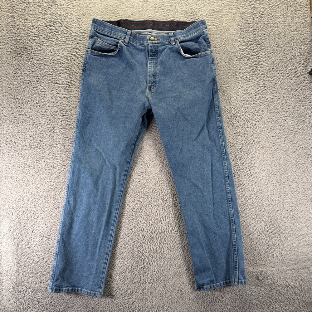 Wrangler Jeans Men 36x30 Blue Cotton Denim Straight Leg Workwear Utility Stretch